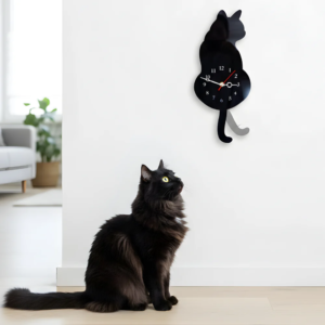 Alternative view of Cat Silhouette Wall Clock with Silent Movement and Swinging Tail Pendulum