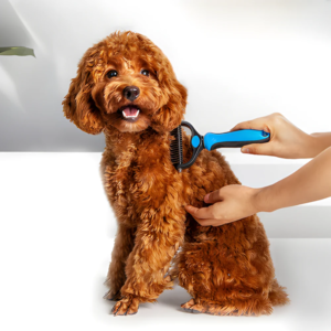 Dual Sided Pet Grooming Brush with Stainless Steel Teeth and Handle